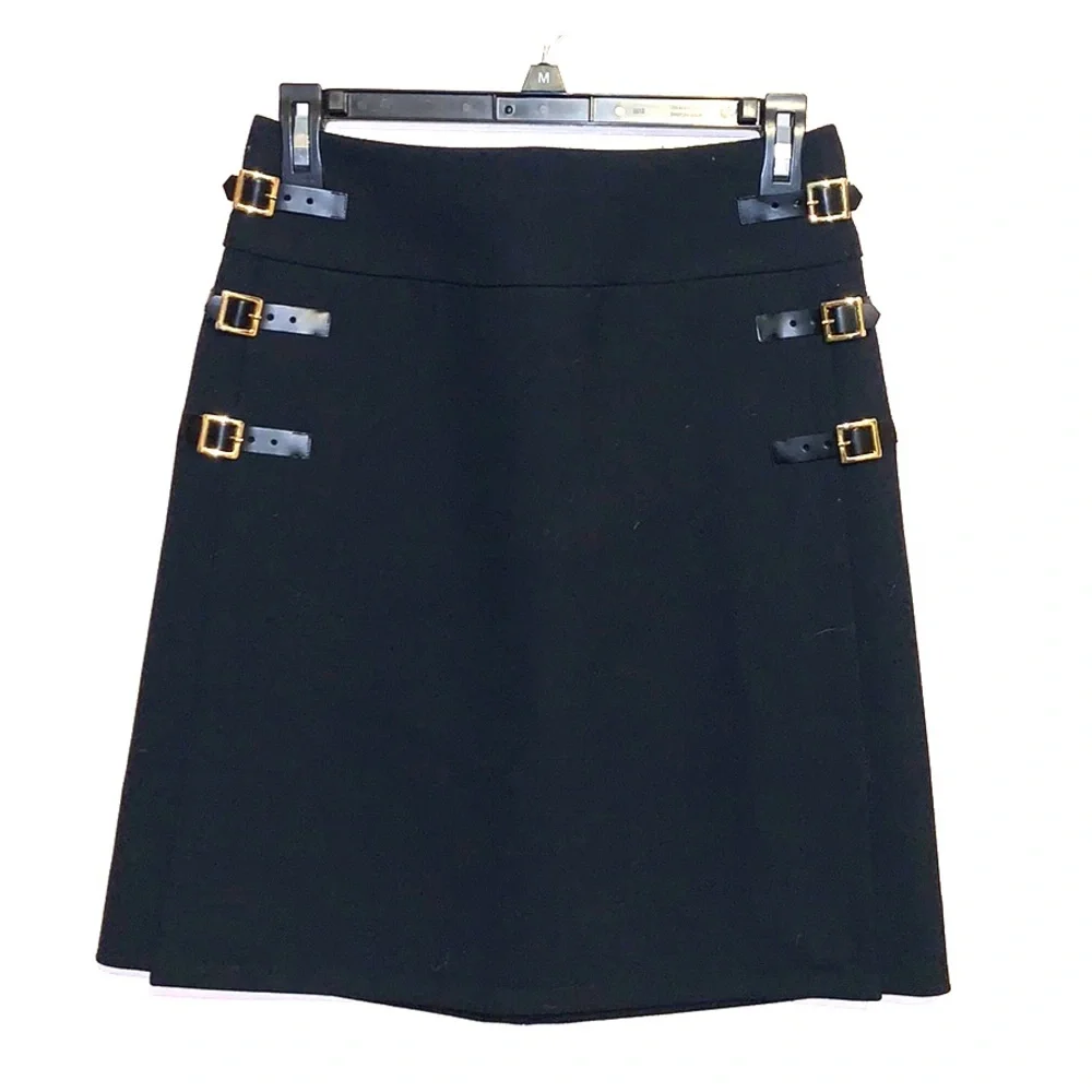etcetera black double slits buckled pencil skirt M